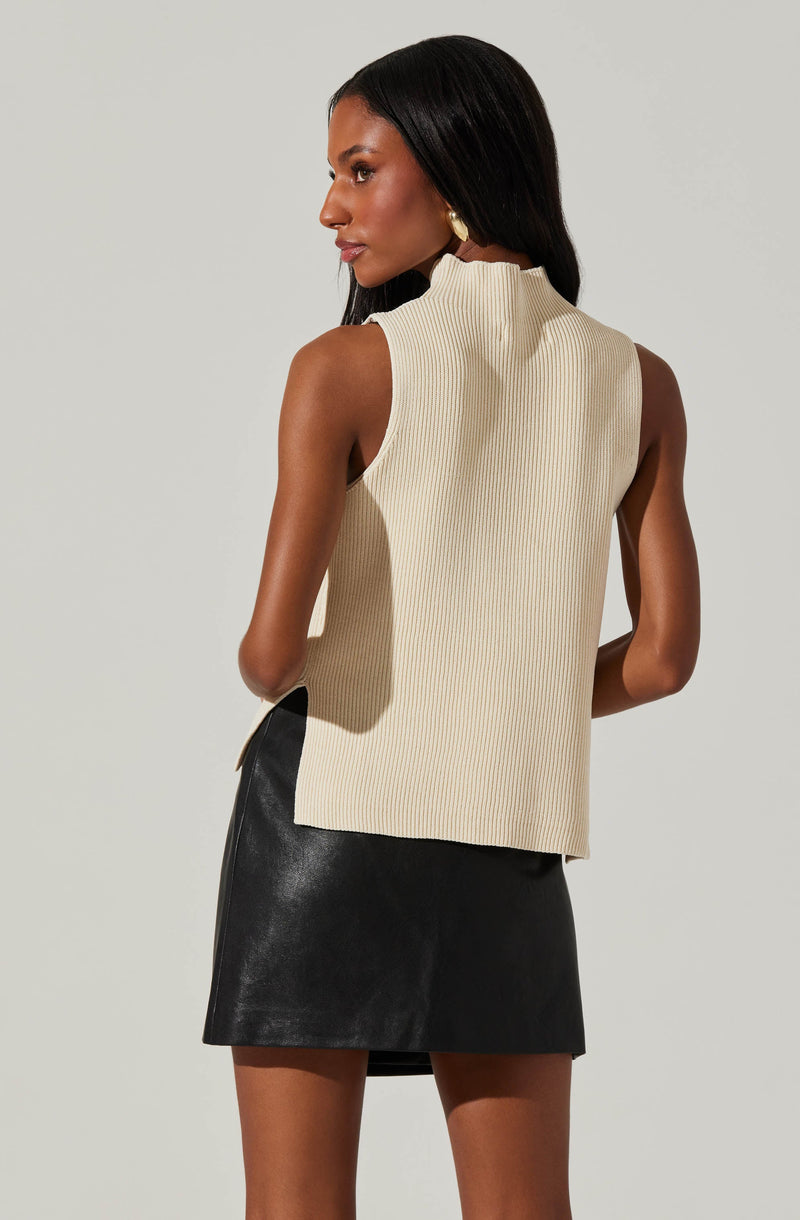 Zea Mock Neck Sleeveless Sweater- Oatmeal