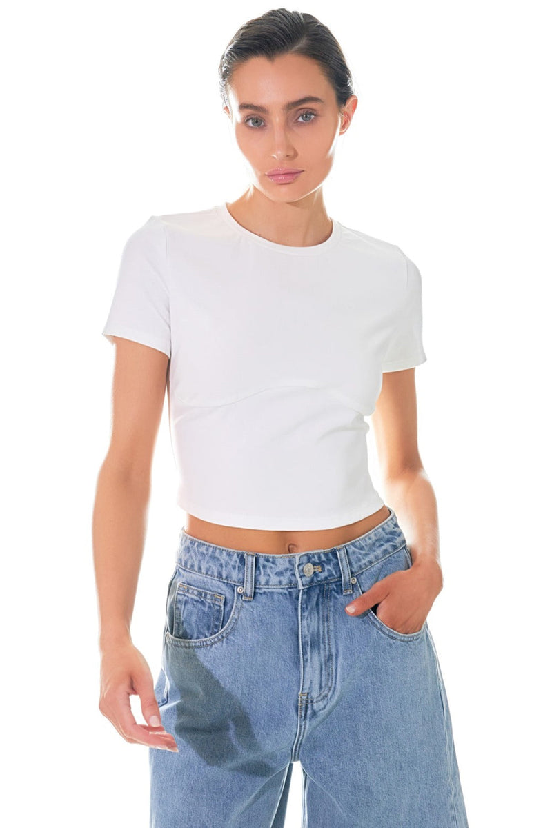 Cropped Bustier Short Sleeve T Shirt- White