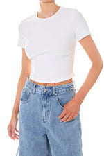 Cropped Bustier Short Sleeve T Shirt- White