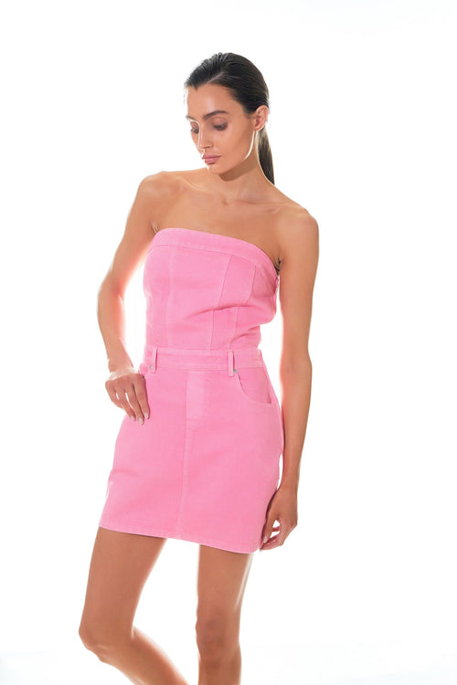 Denim Tube Mini Dress - Pink