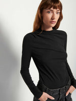 Charlotte Asymmetric Gathered Top- Jet Black