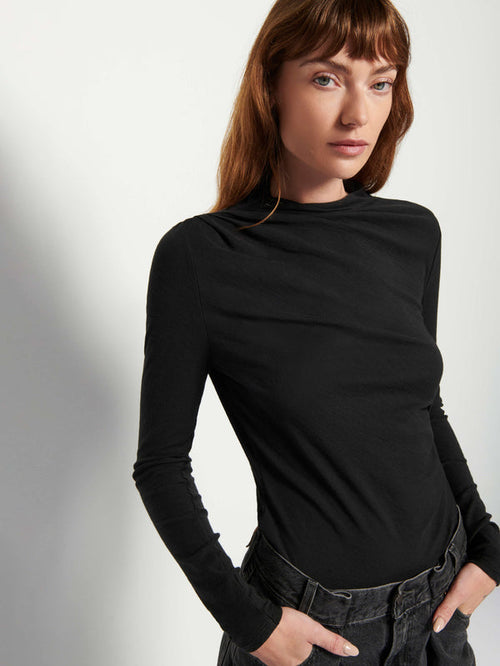 Charlotte Asymmetric Gathered Top- Jet Black