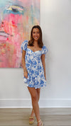 In Full Bloom Dress- White Blue