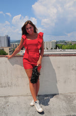 Ruffle Cutout Romper - Red