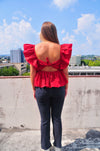 Caroline Babydoll Top- Crimson