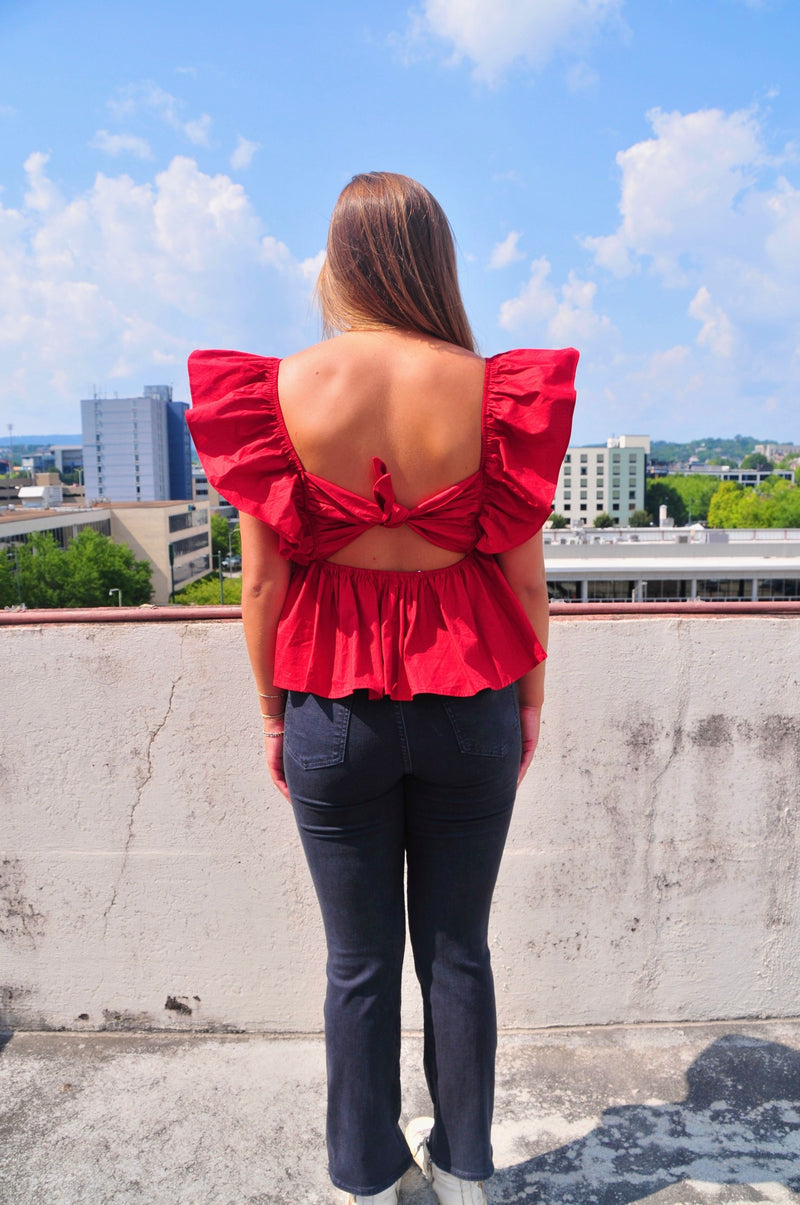 Caroline Babydoll Top- Crimson