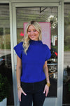 Turtle Neck Powershoulder Sweater - Cobalt