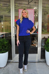 Turtle Neck Powershoulder Sweater - Cobalt