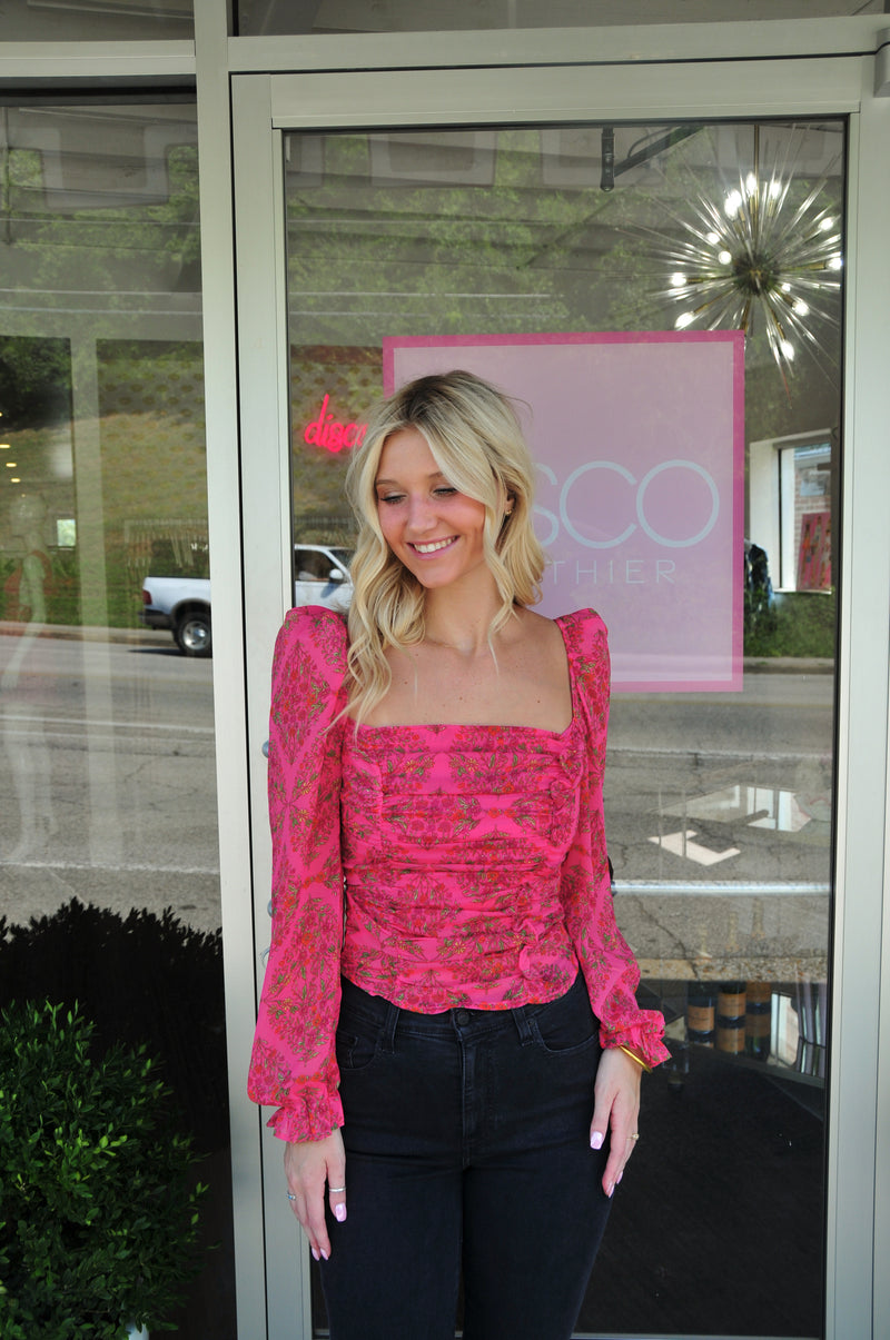 Pop The Bubbly Top- Pink Floral