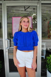 Pointelle Cropped Sweater - Azure