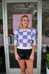Check Puff Sleeve Sweater- Violet