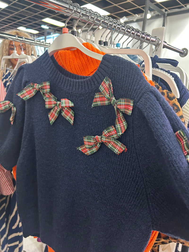 Holly Jolly Sweater- Navy Plaid