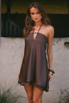 Freya Flowy Halter Mini Dress- Bitter Chocolate