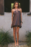 Freya Flowy Halter Mini Dress- Bitter Chocolate