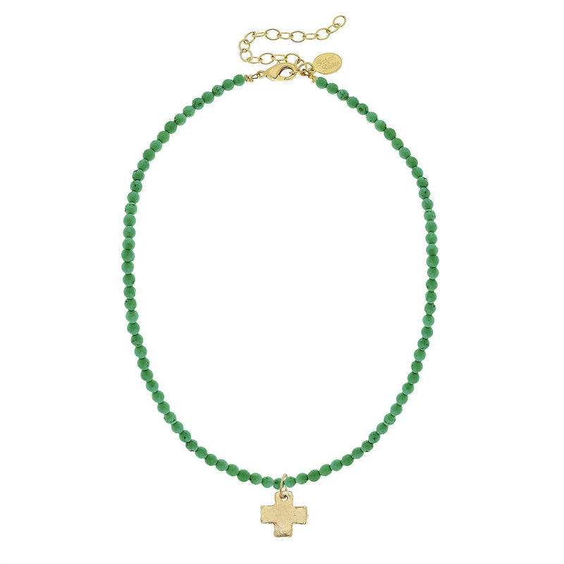 Handcast Gold Cross- Emerald Agate