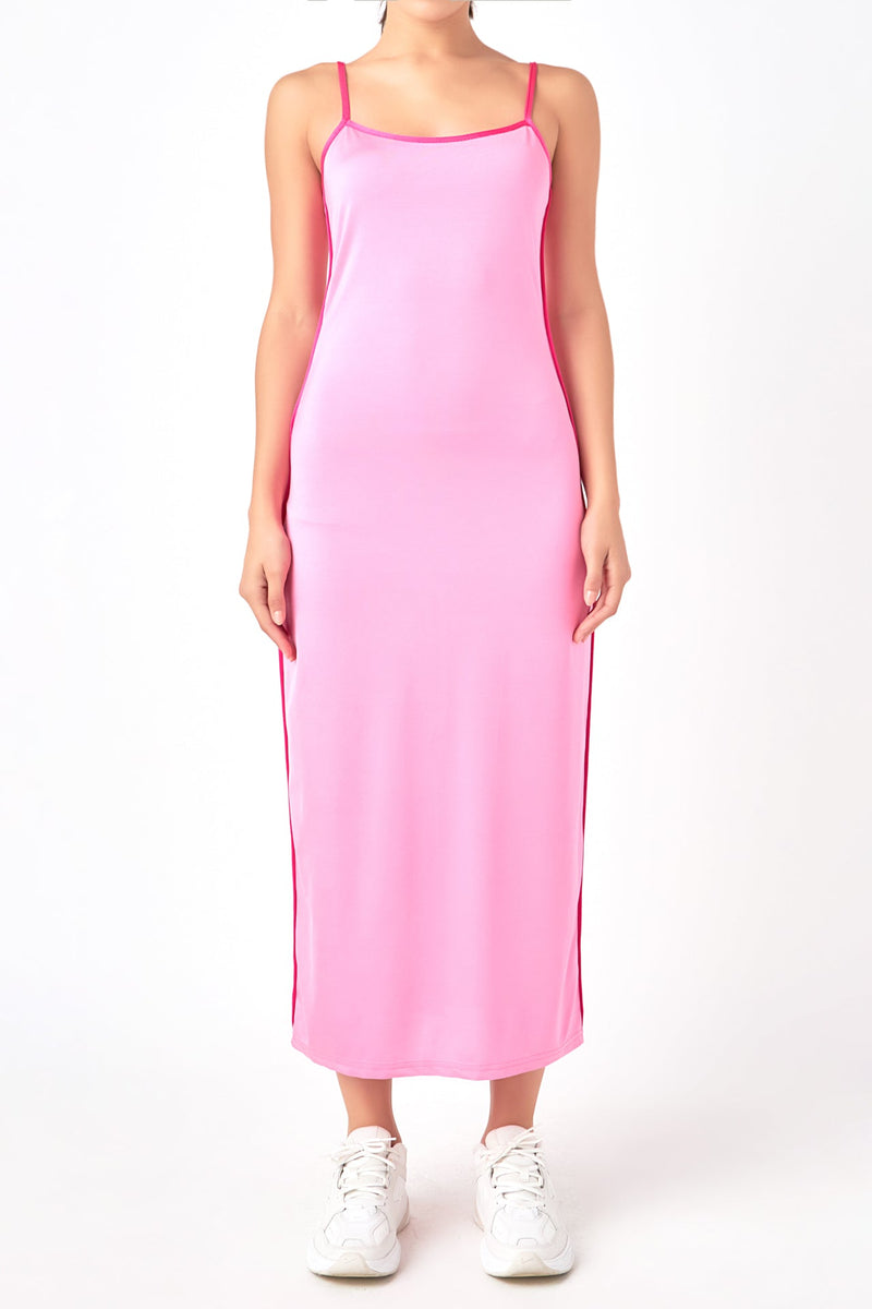Contrast Binding Maxi Dress- Pink/Fuchsia
