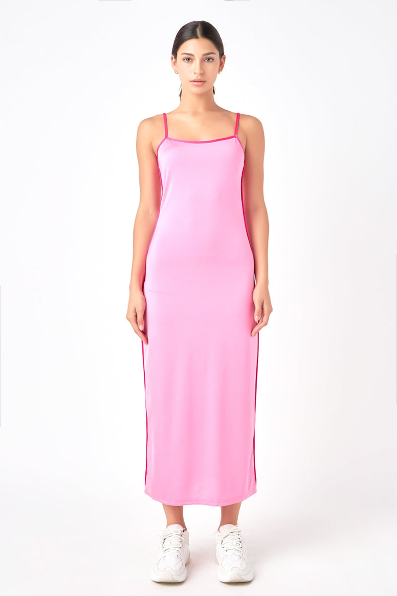 Contrast Binding Maxi Dress- Pink/Fuchsia