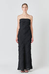 Strapless Ruffled Maxi Dress- Black