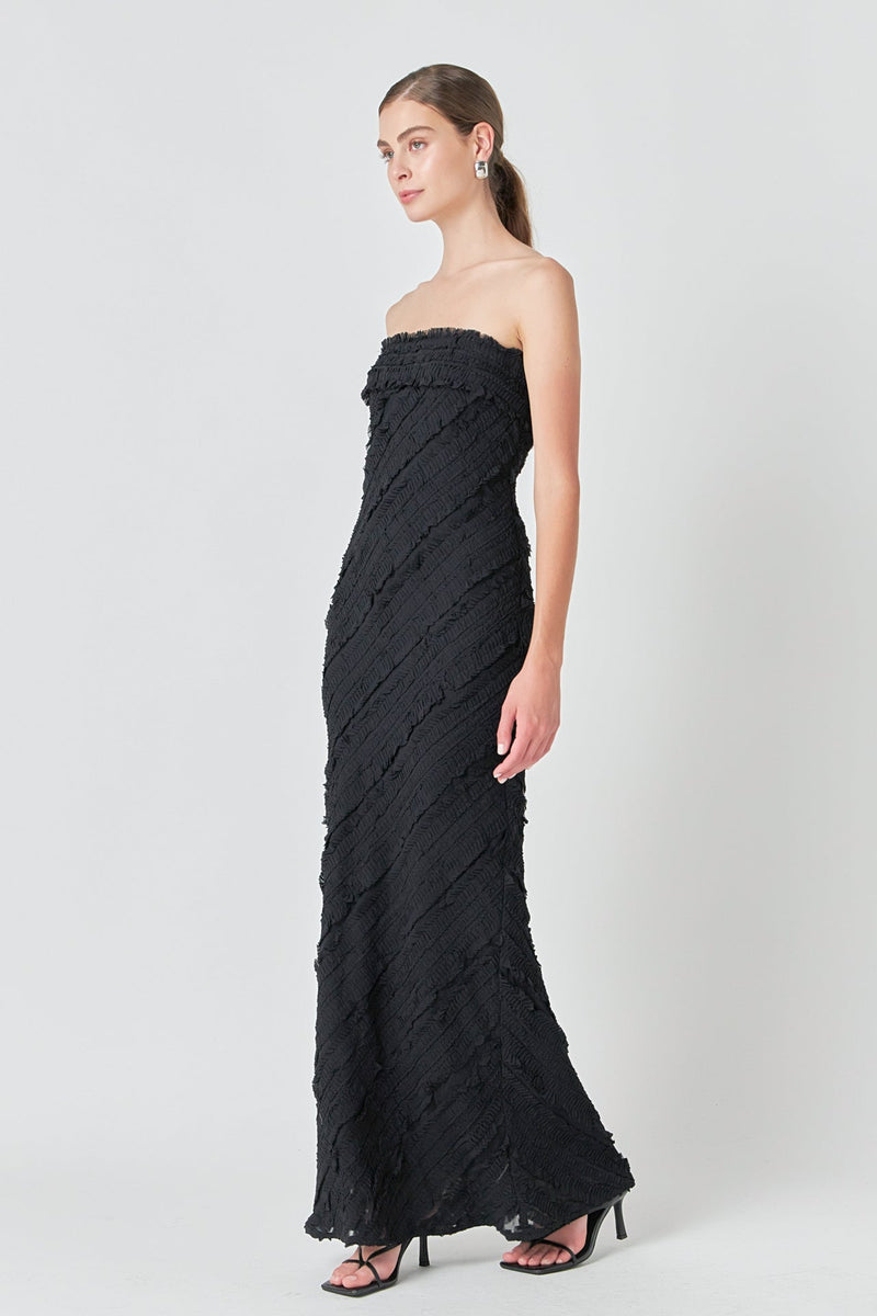 Strapless Ruffled Maxi Dress- Black