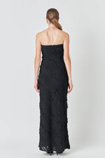 Strapless Ruffled Maxi Dress- Black