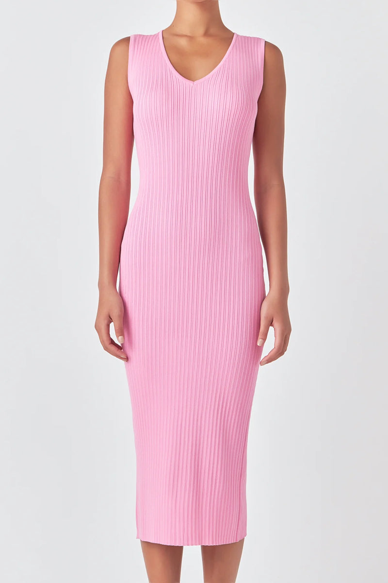 Ribbed Sleeveless Maxi Dress - Pink