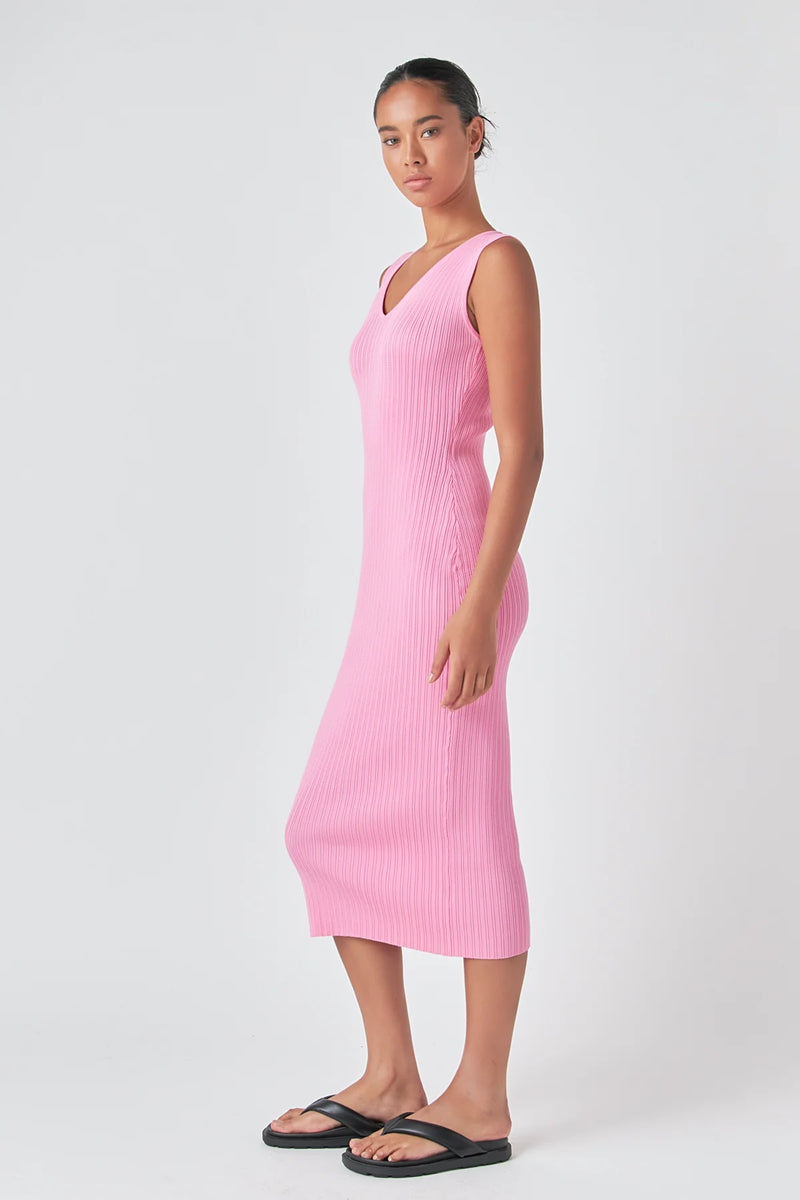 Ribbed Sleeveless Maxi Dress - Pink