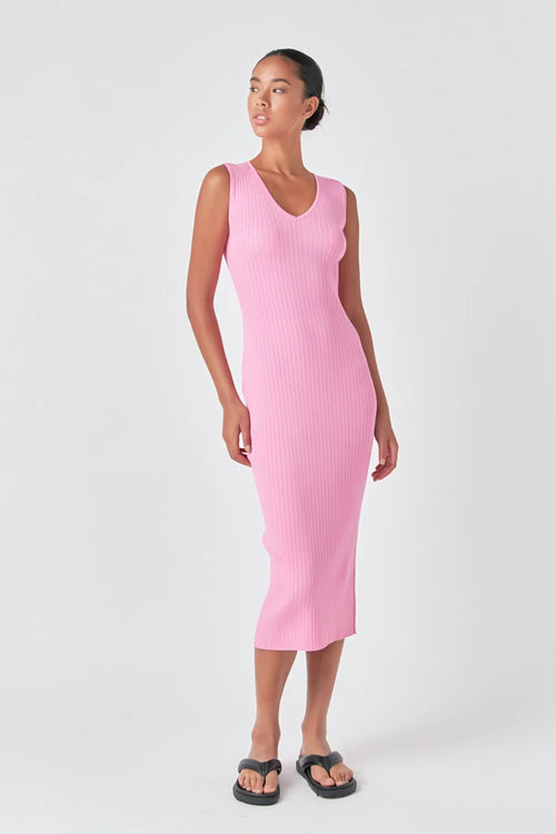 Ribbed Sleeveless Maxi Dress - Pink