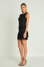 Lurex Knit Loop Mini Skirt- Black