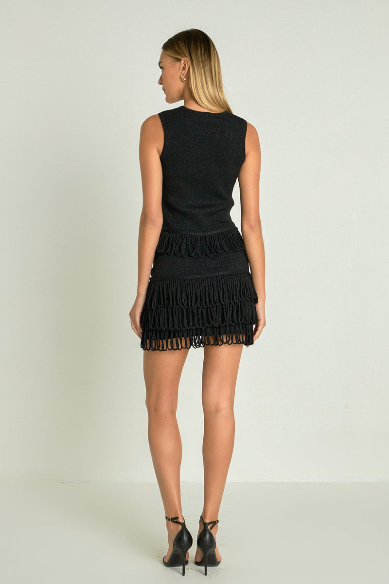 Lurex Knit Loop Mini Skirt- Black