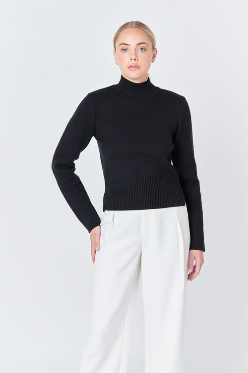 Zip Down Sweater- Black