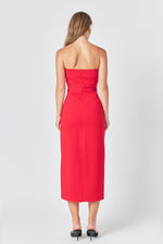 Strapless Bow Midi Dress- Red