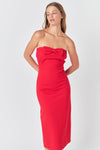 Strapless Bow Midi Dress- Red