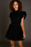 Chiffon Belted Mini Dress- Black