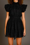 Chiffon Belted Mini Dress- Black