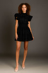 Chiffon Belted Mini Dress- Black