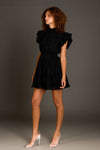 Chiffon Belted Mini Dress- Black