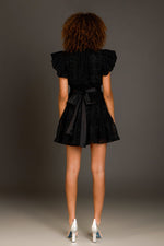 Chiffon Belted Mini Dress- Black