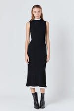 Contrast Ruffle Knit Maxi Dress- Black