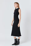 Contrast Ruffle Knit Maxi Dress- Black