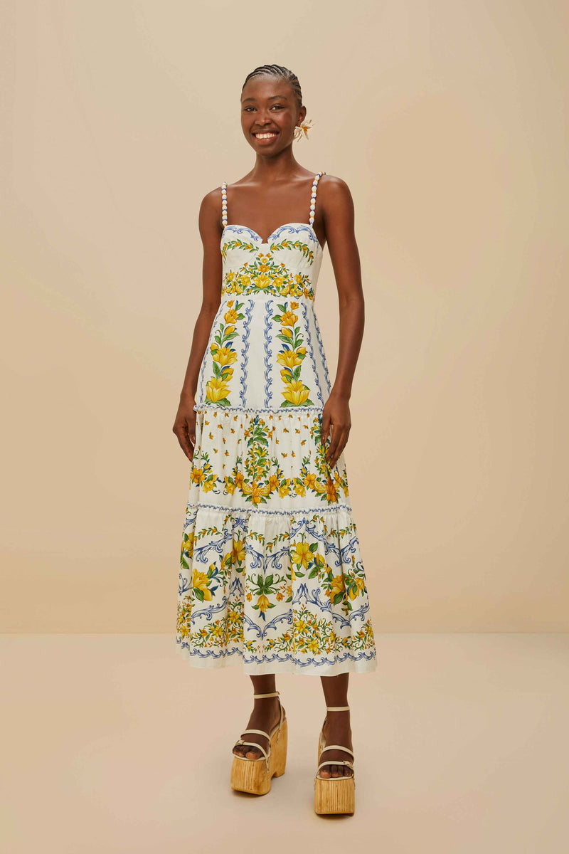 Sicily Off-White Midi Dress