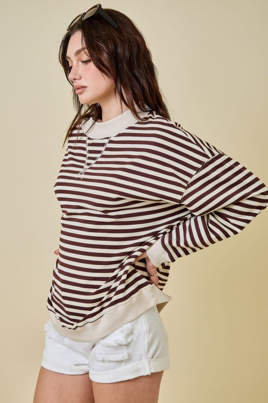 Mock Neck- Chocolate/Ivory