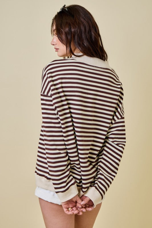Mock Neck- Chocolate/Ivory