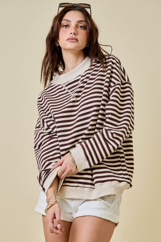Mock Neck- Chocolate/Ivory