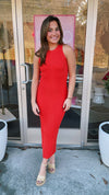 Tera Knit Midi Dress - Red