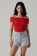 Ainsley Fold Over Sweater - Hot Red