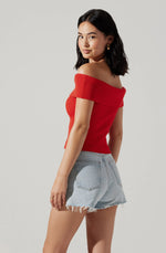 Ainsley Fold Over Sweater - Hot Red