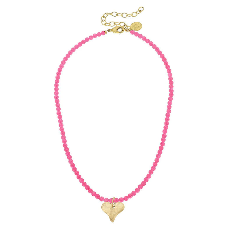Handcast Gold Heart- Bright Pink