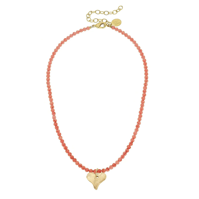 Handcast Gold Heart- Coral
