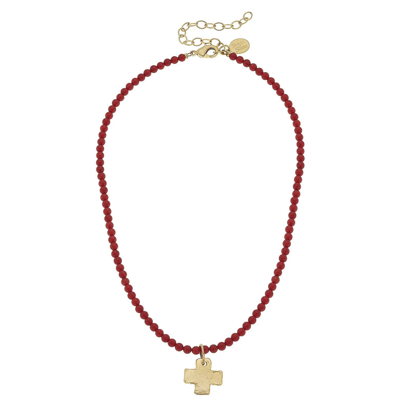 Handcast Gold Cross- Red