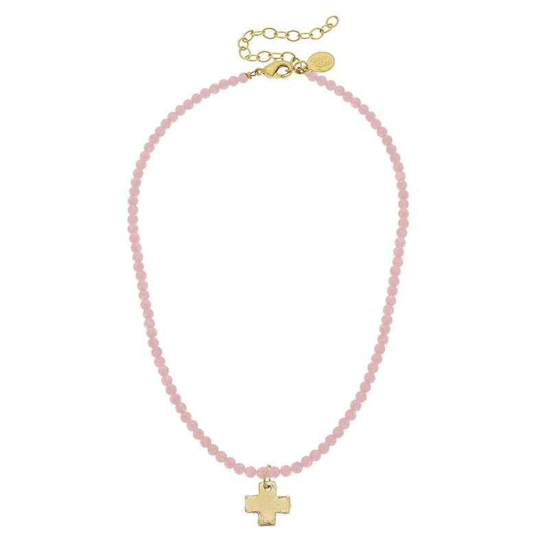 Handcast Gold Cross- Light Pink